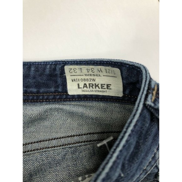 Diesel Industry Larkee Mens 34x29 Hemmed Blue Denim Jeans Straight Button Fly - Picture 4 of 10